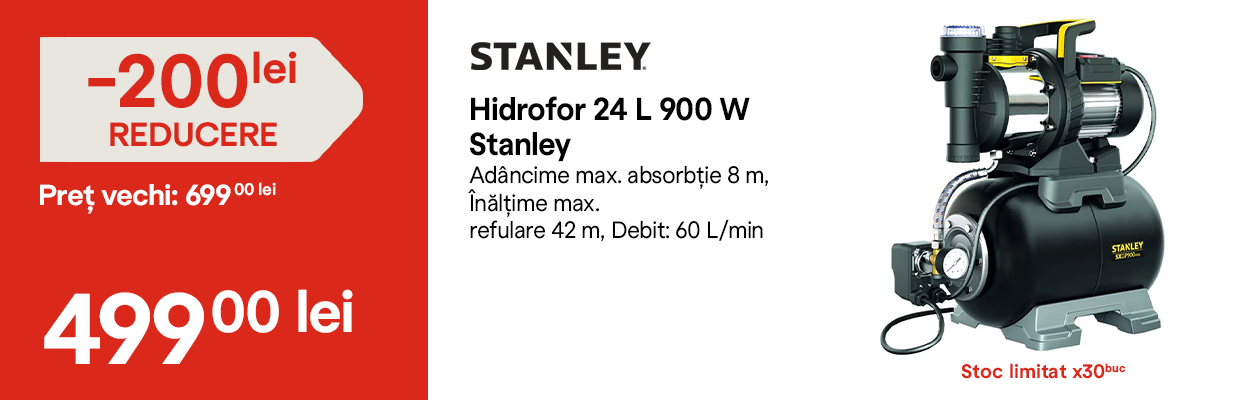 Hidrofor Stanley 24 L, 900 W – 499,00 lei în loc de 699,00 lei, reducere 200 lei
