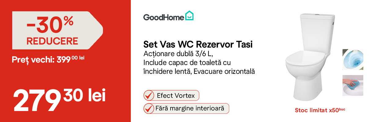 Set vas WC cu rezervor GoodHome Tasi – 279,30 lei în loc de 399,00 lei, reducere 30%