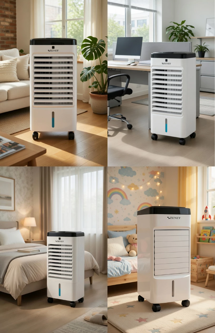 Ventilator ZENET, cu racitor, purificator de aer, mobil, 4 in 1